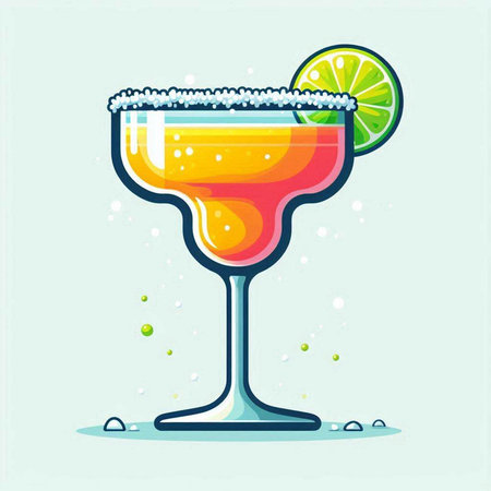 Cocktail with lime on a blue background. Vector illustration.のイラスト素材