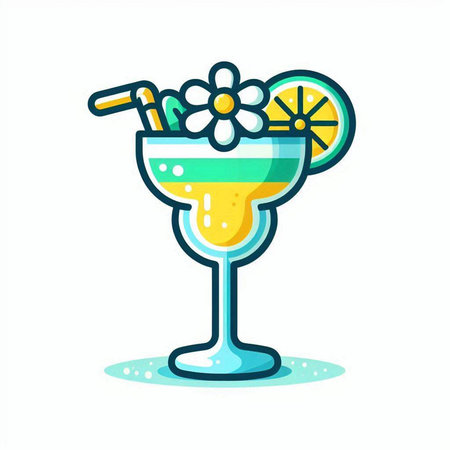 Cocktail with lemon and straw. Vector illustration in flat style.のイラスト素材