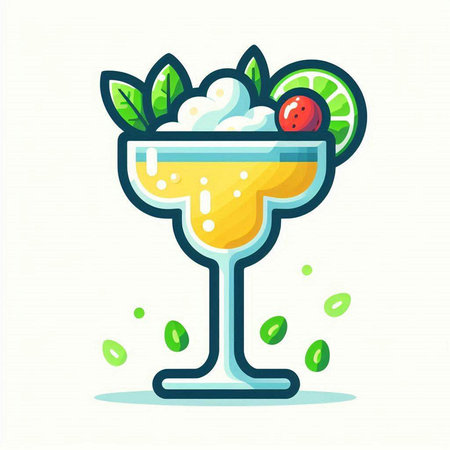 Cocktail with ice cream, strawberries and mint. Vector illustration.のイラスト素材