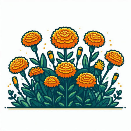 Flowering marigold on white background. Vector illustration.のイラスト素材