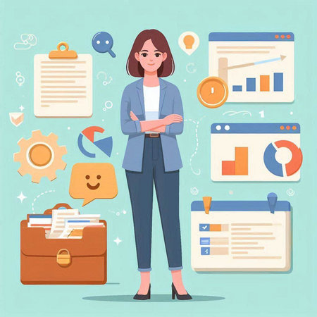 Flat design vector illustration concept of business woman standing with crossed arms.のイラスト素材