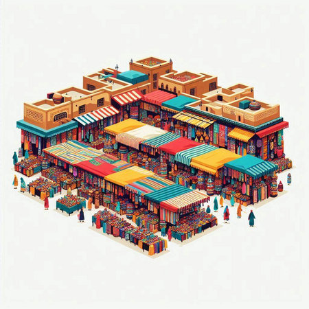 illustration of isometric street market in isometric view on white backgroundのイラスト素材