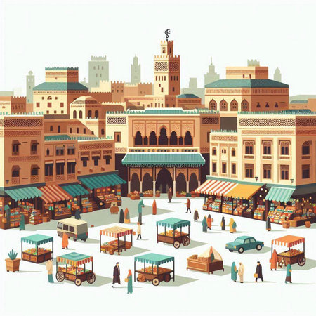 The market in the old town of Cairo, Egypt. Vector illustrationのイラスト素材
