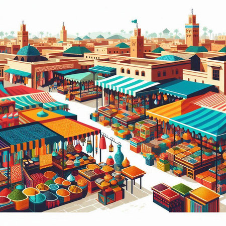 Colorful islamic souk in Dubai, UAE. Vector illustrationのイラスト素材