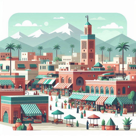 Koutoubia Mosque in Marrakesh, Morocco. Vector illustrationのイラスト素材