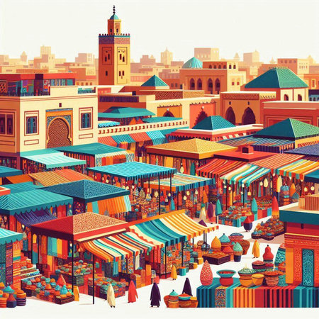 Illustration of the souk in Dubai, United Arab Emirates.のイラスト素材