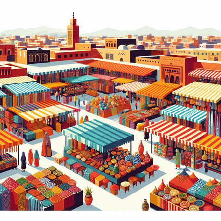 Souvenir market in Marrakesh, Morocco. Vector illustrationのイラスト素材