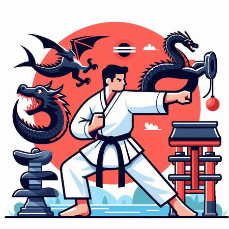 Taekwondo, japanese martial art, vector illustrationのイラスト素材