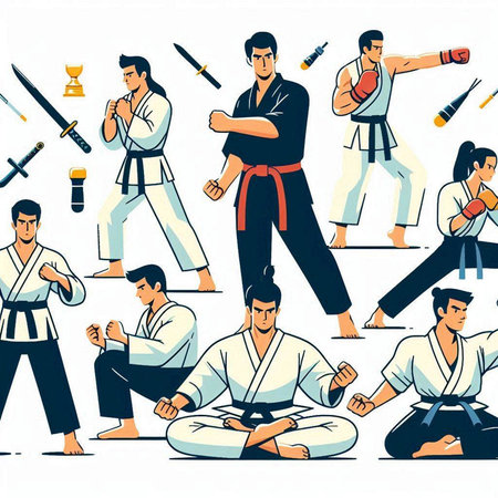 Taekwondo, karateial arts, vector illustrationのイラスト素材