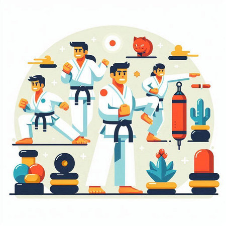 Taekwondo flat vector illustration. Tae Kwon Do, Karate, Karate Sport.のイラスト素材