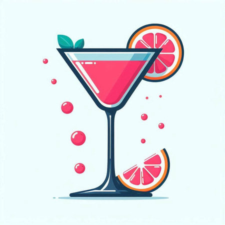 Cocktail with orange and cherry. Vector illustration in flat styleのイラスト素材