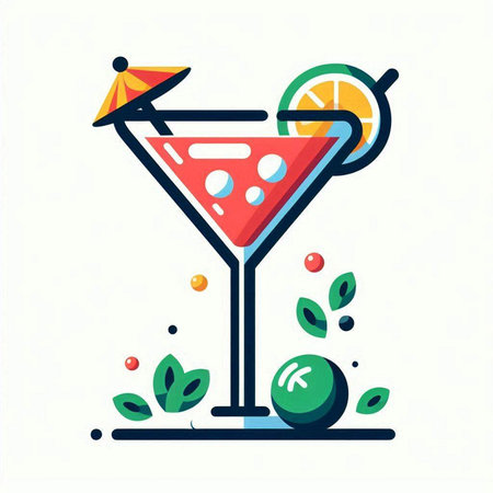 Cocktail flat icon. Vector illustration. Cocktail with lemon and lime.のイラスト素材