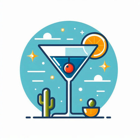 Cocktail flat color icon. Cocktail drink. Vector illustrationのイラスト素材