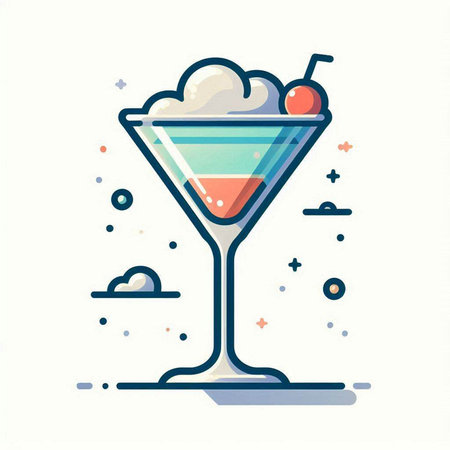 Cocktail icon. Vector illustration in flat linear style on white background.のイラスト素材