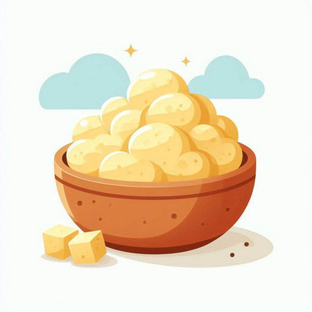 Potato chips in a bowl. Vector illustration on white background.のイラスト素材