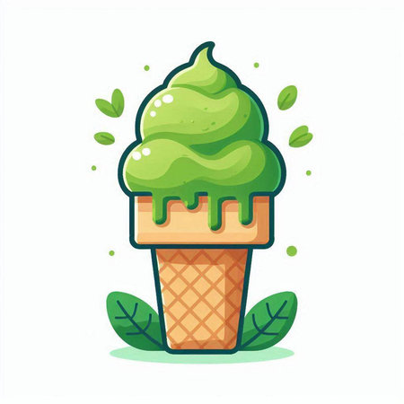 Ice cream cone with green ice cream. Vector illustration isolated on white background.のイラスト素材