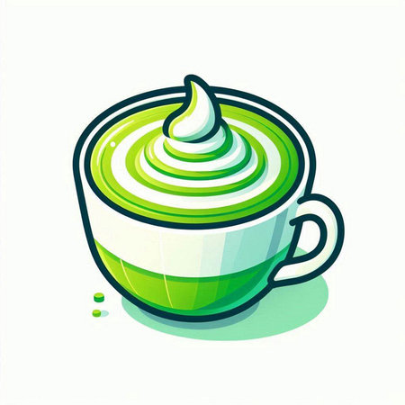 Cup of matcha latte on white background. Vector illustration.のイラスト素材