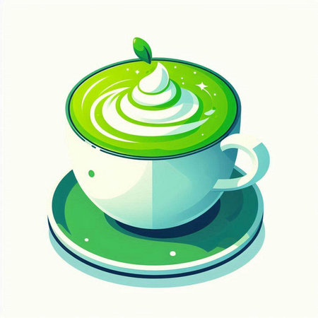 Cup of matcha latte with whipped cream. Vector illustration.のイラスト素材