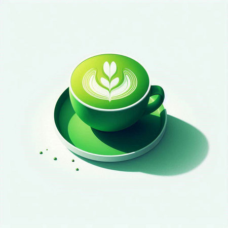 Coffee cup with green leaf on white background. Vector illustration.のイラスト素材
