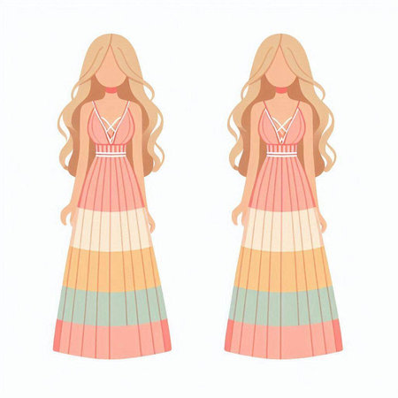 Vector illustration of a beautiful girl in a dress with long hair.のイラスト素材