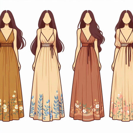 Set of women's dresses in retro style. Vector illustration for your designのイラスト素材