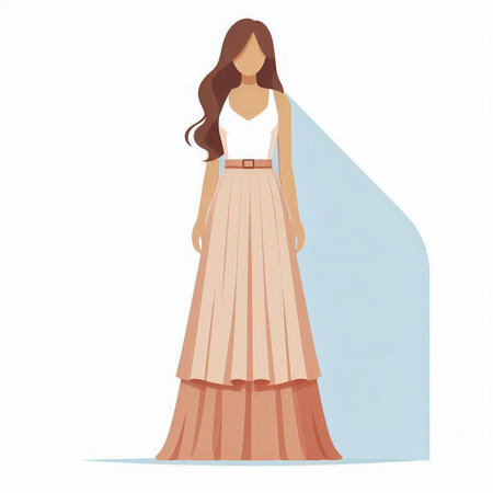 Beautiful woman in a long skirt on a white background. Vector illustrationのイラスト素材
