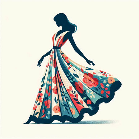 Flamenco dancer in a beautiful dress. Vector illustration.のイラスト素材