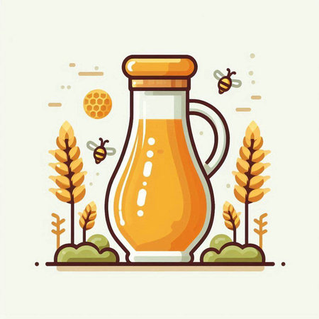 Vector illustration of a bottle of apple juice on a background of nature.のイラスト素材