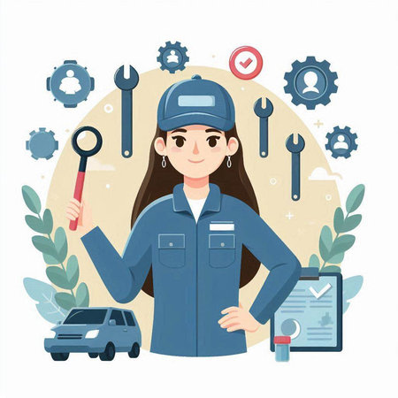Auto mechanic woman in uniform with tools. Vector illustration in flat styleのイラスト素材