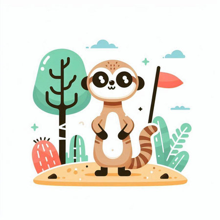 Cute cartoon meerkat in the jungle. Vector illustration.のイラスト素材