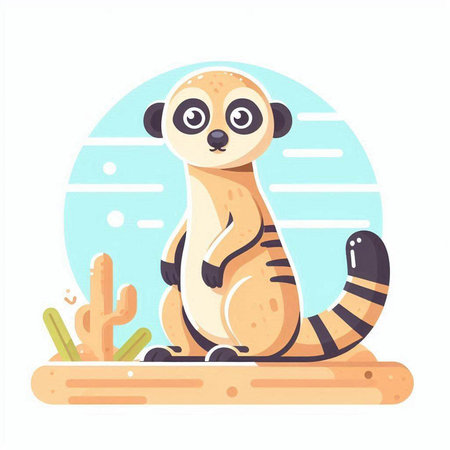 Cute meerkat sitting on the sand. Vector illustration.のイラスト素材