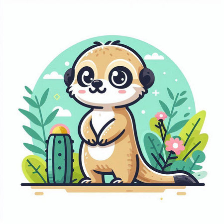 Cute cartoon meerkat standing in the garden. Vector illustrationのイラスト素材
