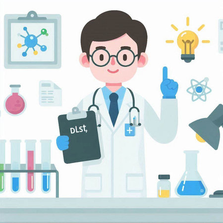Scientist at work in a laboratory. Vector illustration. Flat style.のイラスト素材