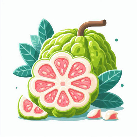 Guava fruit isolated on white background. Vector illustration. Eps 10.のイラスト素材