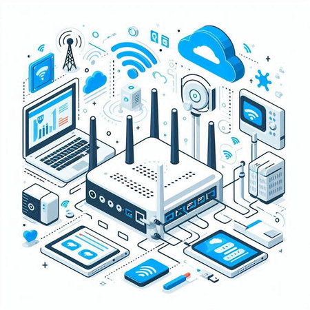 Isometric 3d vector concept of cloud computing, internet of things, wireless network, internet of things.のイラスト素材