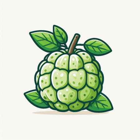 Custard apple with leaves isolated on white background. Vector illustration.のイラスト素材