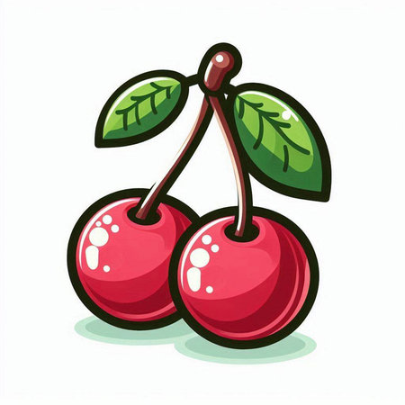 Cherries with leaves on a white background. Vector illustration.のイラスト素材