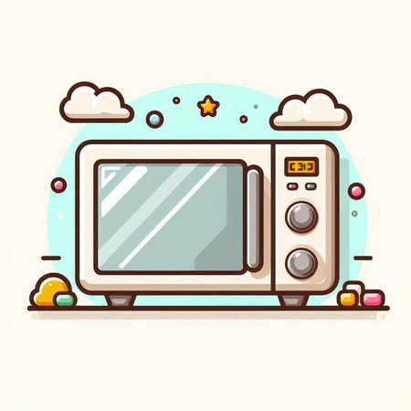 Microwave oven icon in flat style. Kitchen appliance vector illustration.のイラスト素材