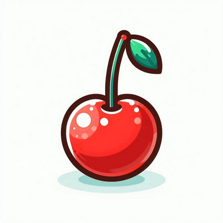 Cherry icon. Vector illustration of a red cherry on a white background.のイラスト素材