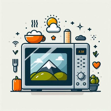 Microwave oven. Kitchen appliance. Flat style vector illustration.のイラスト素材