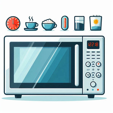 Microwave oven and kitchen utensils. Vector illustration.のイラスト素材