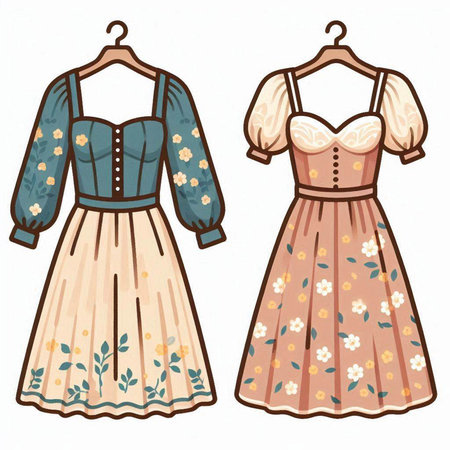 Vector illustration of a women's dirndl with floral pattern.のイラスト素材