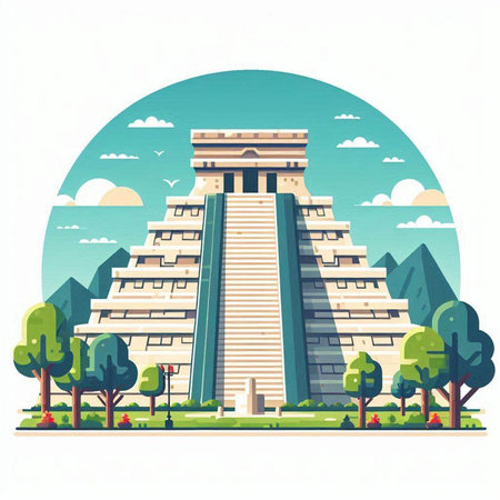 Ancient temple. Vector illustration in a flat style. Colorful design.のイラスト素材