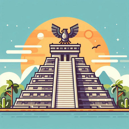 Chichen Itza Mayan pyramid in Mexico. Vector illustration.のイラスト素材