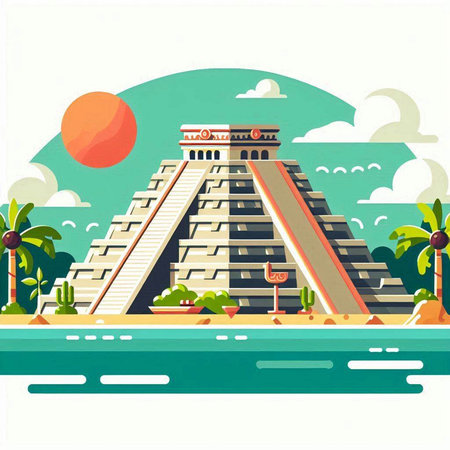 Pyramid of the Sun, Mexico. Vector illustration in flat styleのイラスト素材