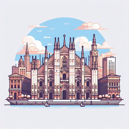 Milan, Italy. Cathedral of Saint Mary of the See. Vector illustration.のイラスト素材