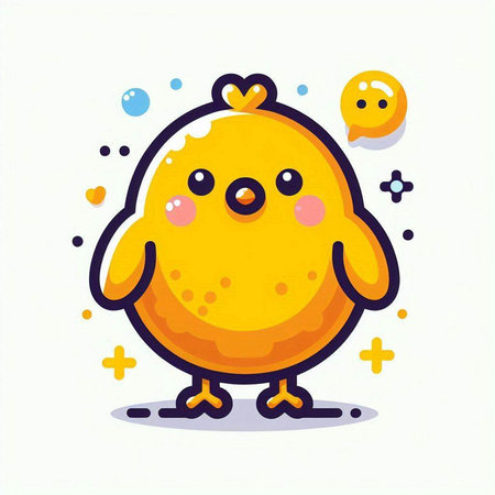 Cute yellow chicken on white background. Vector cartoon character illustration.のイラスト素材