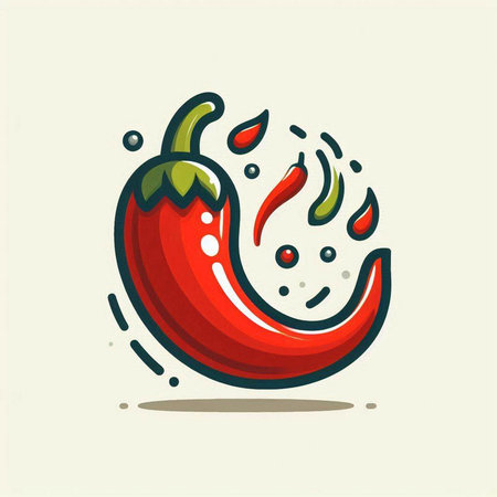 Chilli icon. Vector illustration of a red hot chili pepper.のイラスト素材