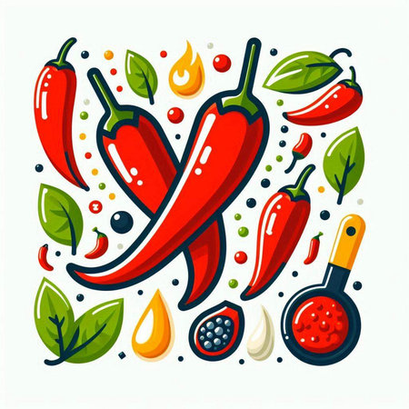 Chili pepper and spices. Vector illustration in a flat style.のイラスト素材