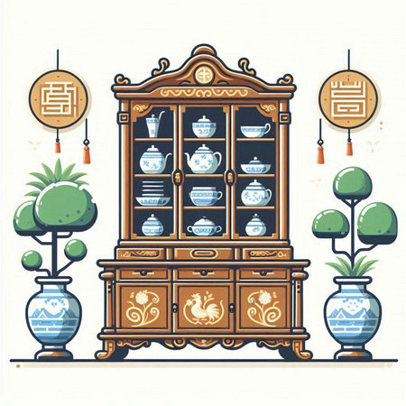 Illustration of a cupboard in a Chinese style, vector illustrationのイラスト素材